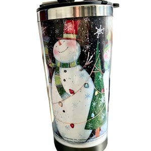 LANG SNOWMAN “Traveler”Mug Snowman  w Lid Spill Resistant Susan Winget 16 Oz NEW